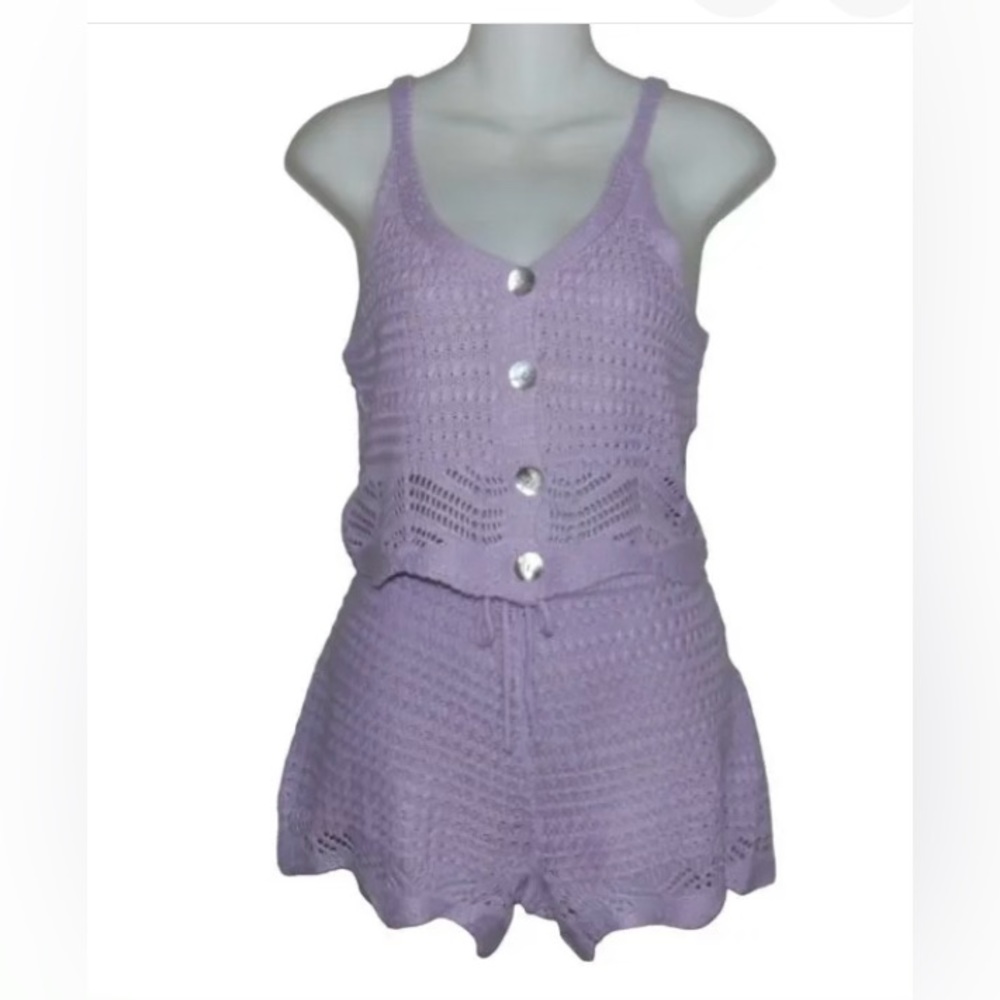 Jolie & Joy Top Shorts Set Jr Large Purple Crochet outfit sleeveless tank